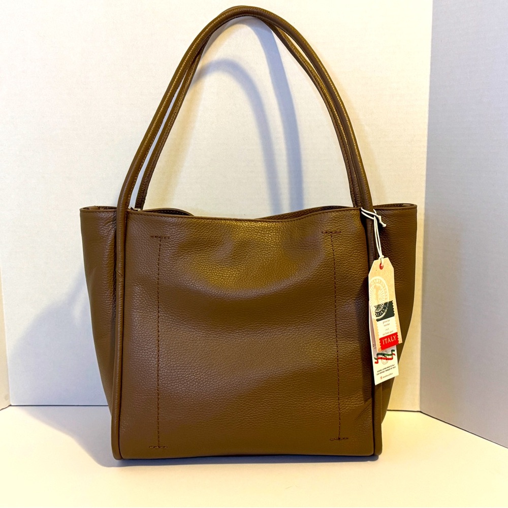 Divine Firenze Elegant Taupe Genuine Leather Tote Bag